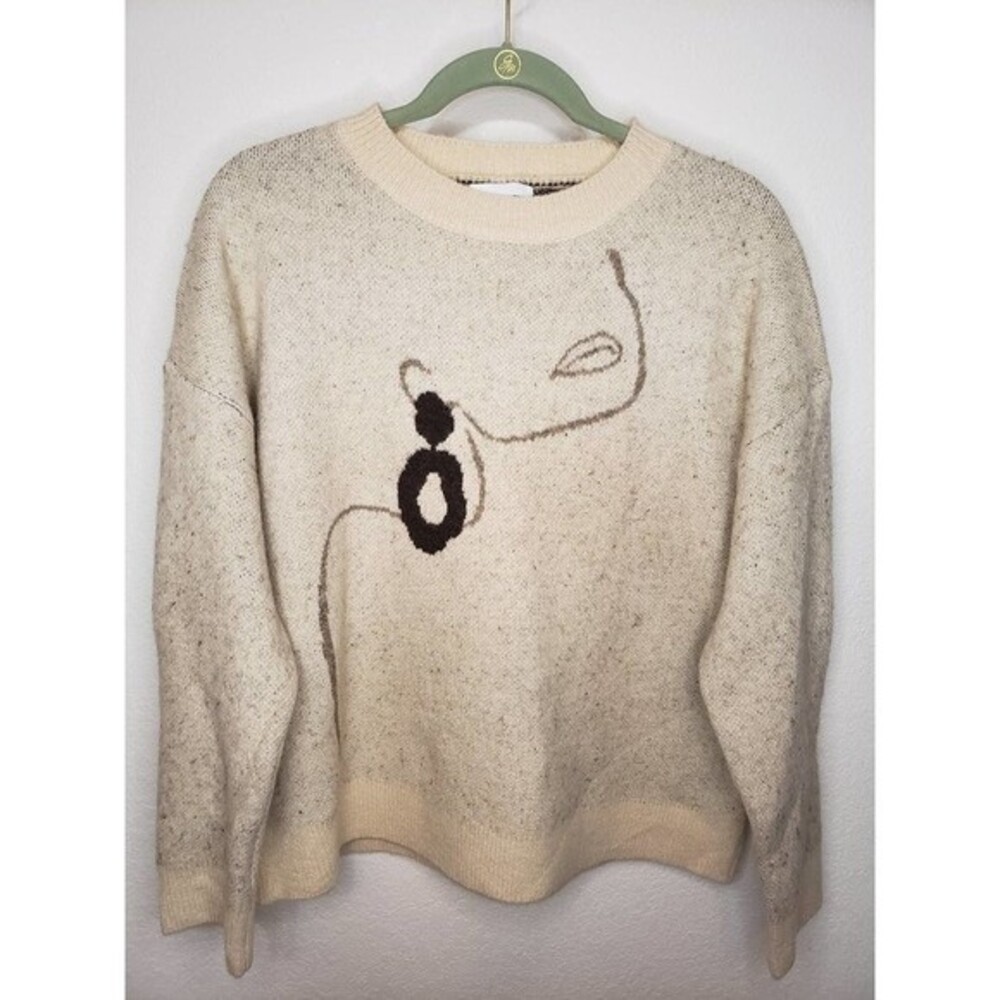 Clearance -- b-up beige crewneck thick sweater face graphic